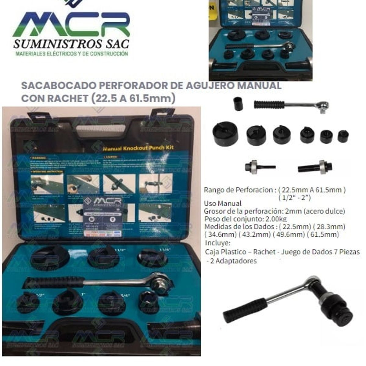 GENERICO - PERFORADOR DE AGUJERO MANUAL CON RACHET HASTA 3 pulgadas