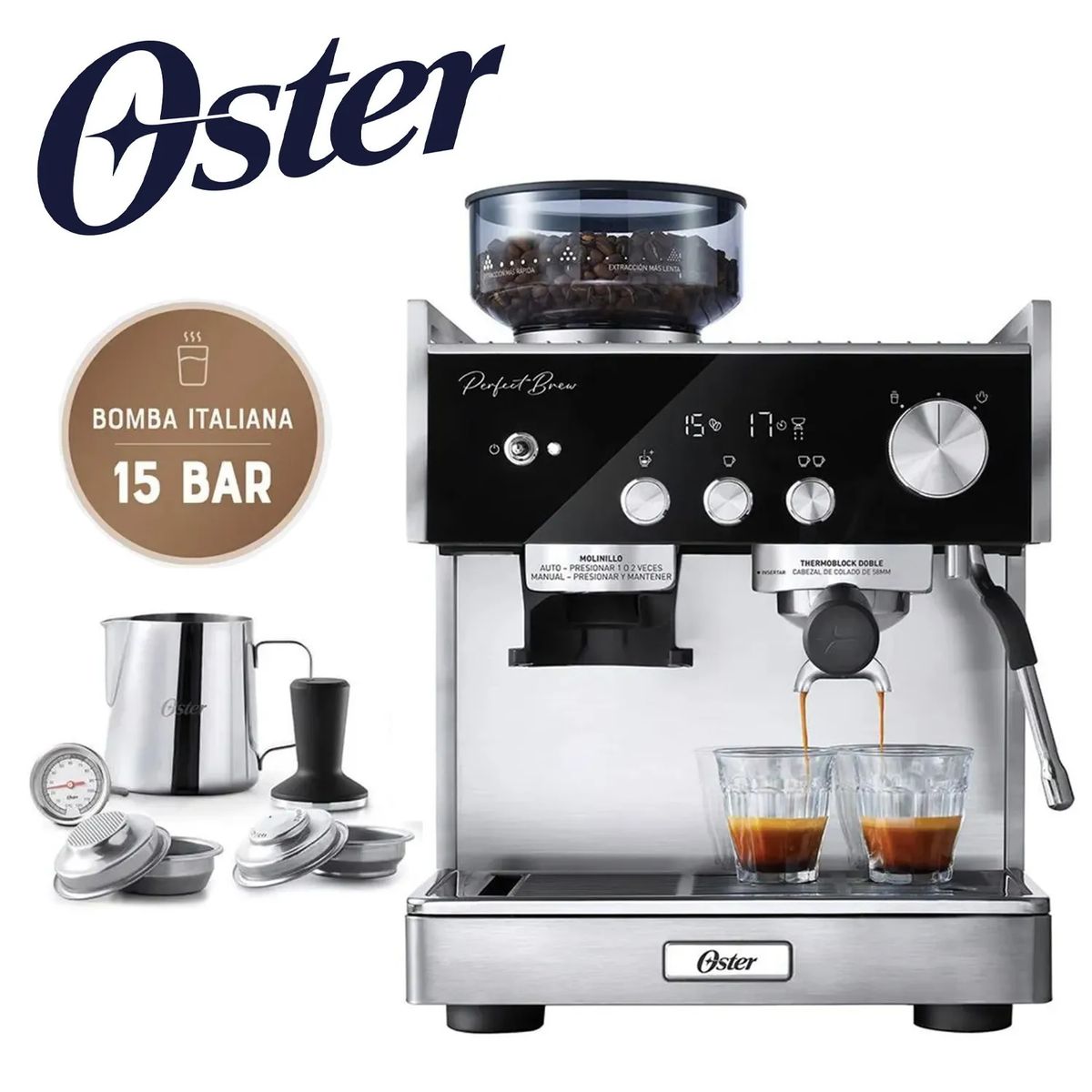 OSTER - Cafetera Oster Perfect Brew BVSTEM7400 Espresso Profesional