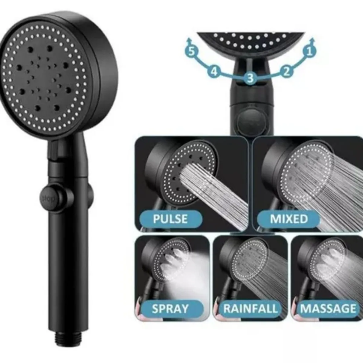 GENERICO - Ducha Teléfono 5 en 1,ABS con botón color Negro Mate, Multifuncional, manguera 150cm Negro