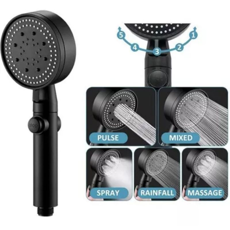 GENERICO - Ducha Teléfono 5 en 1, Negro Mate, Multifuncional, Ahorro de Agua