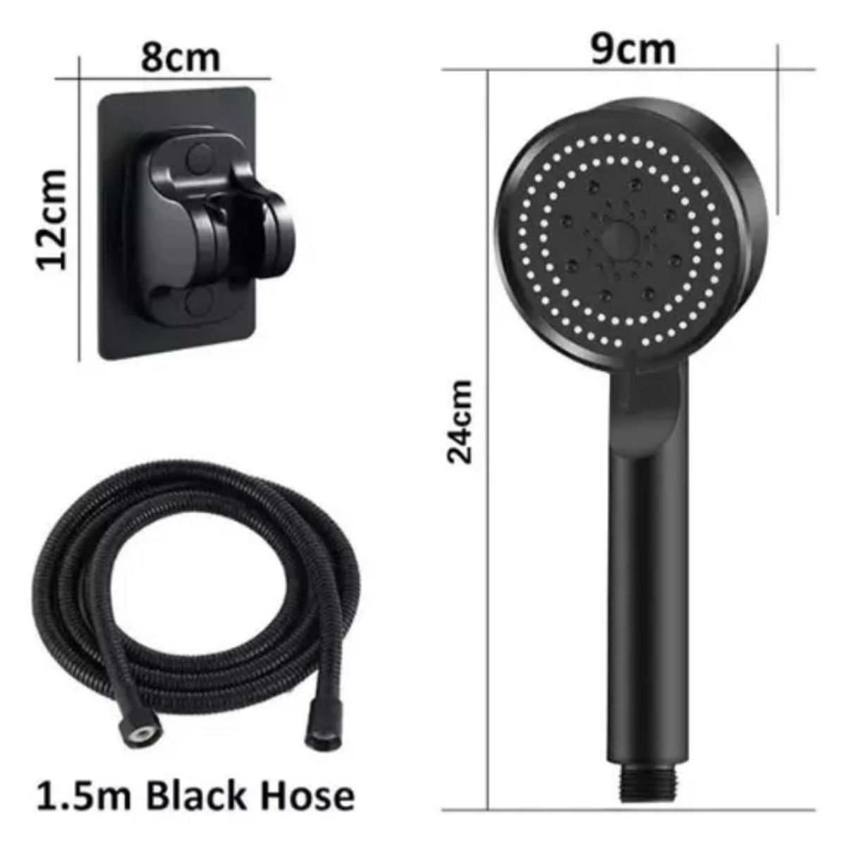 GENERICO - Ducha Teléfono 5 en 1,ABS con botón color Negro Mate, Multifuncional, manguera 150cm Negro