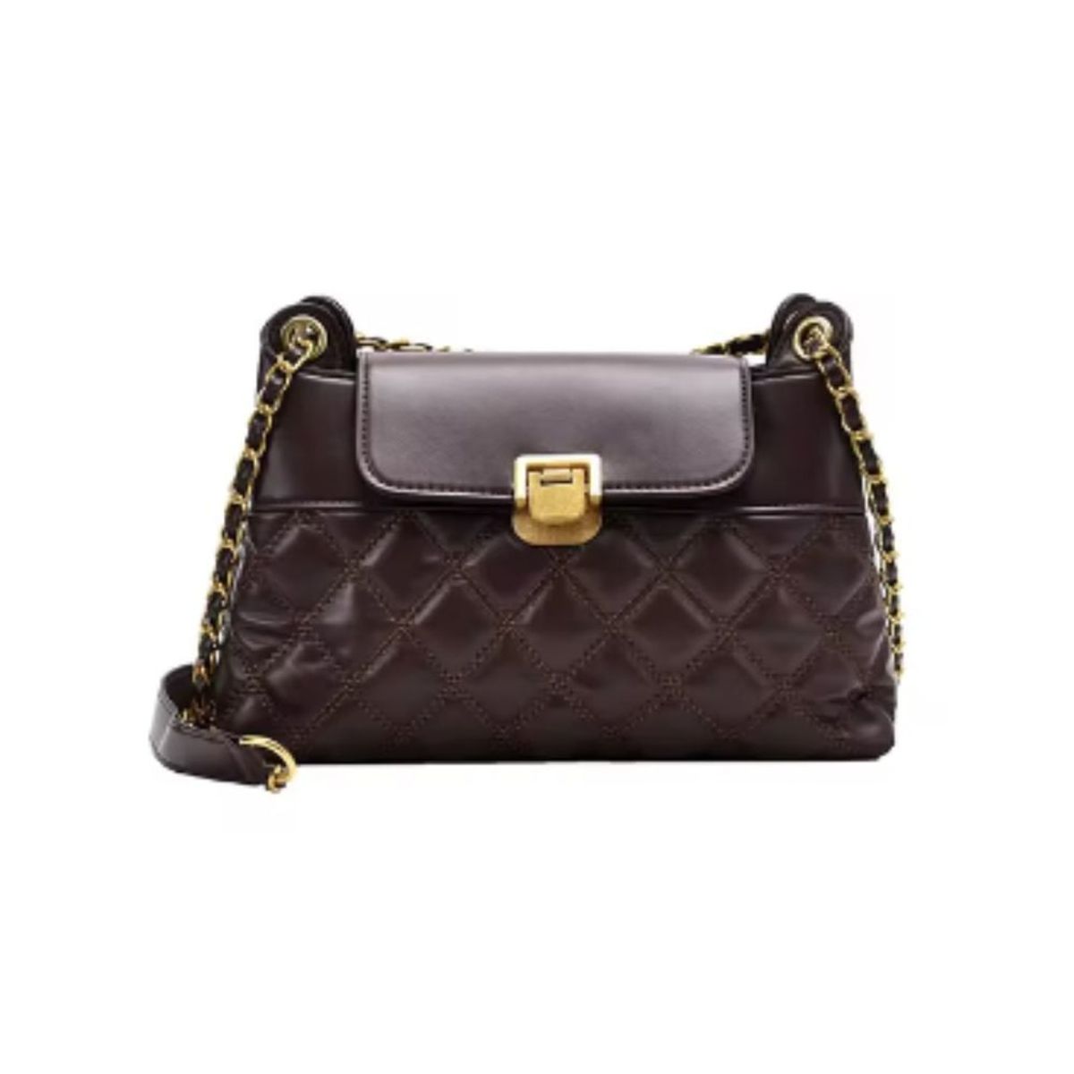 GENERICO - Cartera Bandolera Cadena Mujer Acolchado Marron