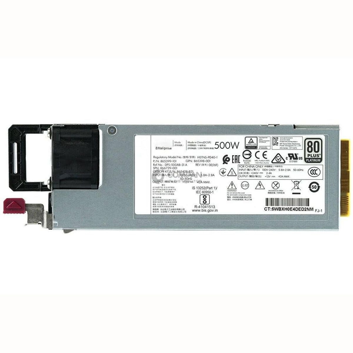 HP - Fuente de alimentación HPE 865408-B21 500W 80 Plus Platinum Hot-Plug.