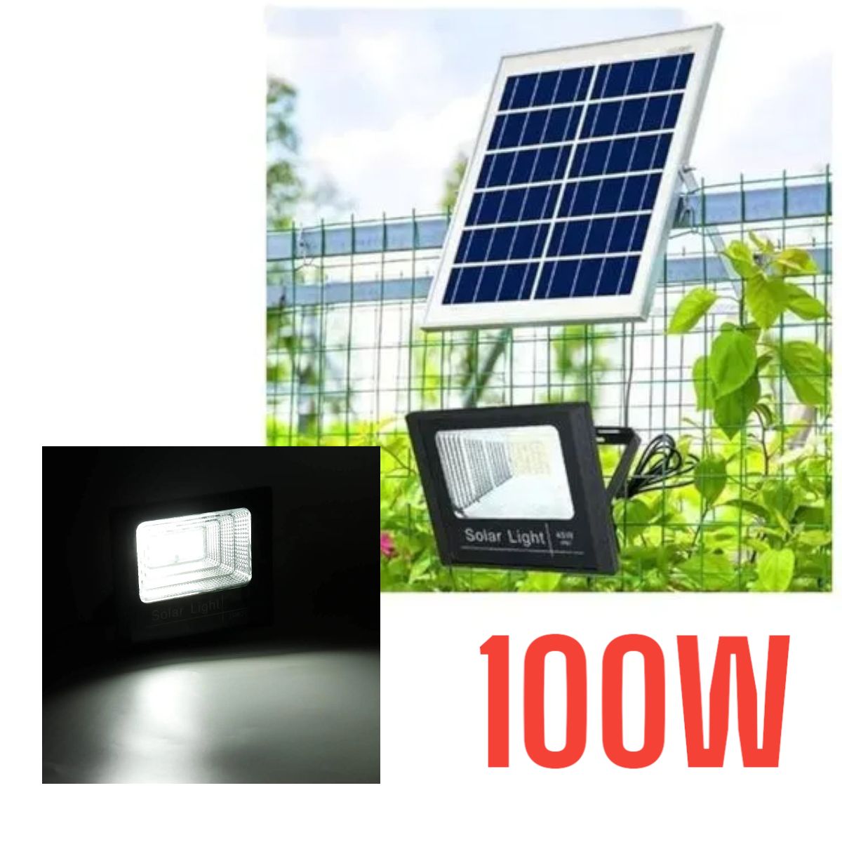 OEM - REFLECTOR LED 100W + PANEL SOLAR LUZ BLANCA + CONTROL REMOTO