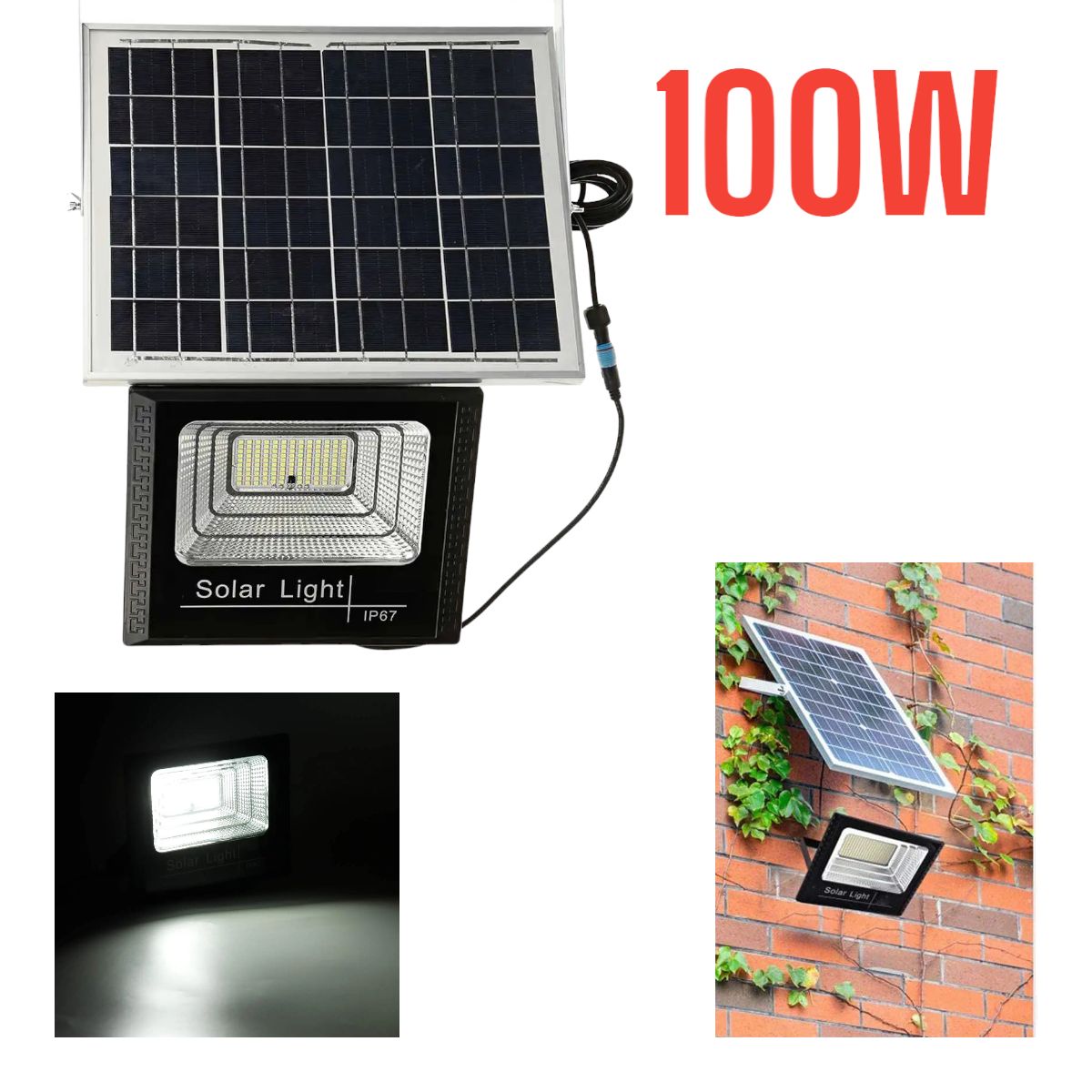 OEM - REFLECTOR LED 100W + PANEL SOLAR LUZ BLANCA + CONTROL REMOTO