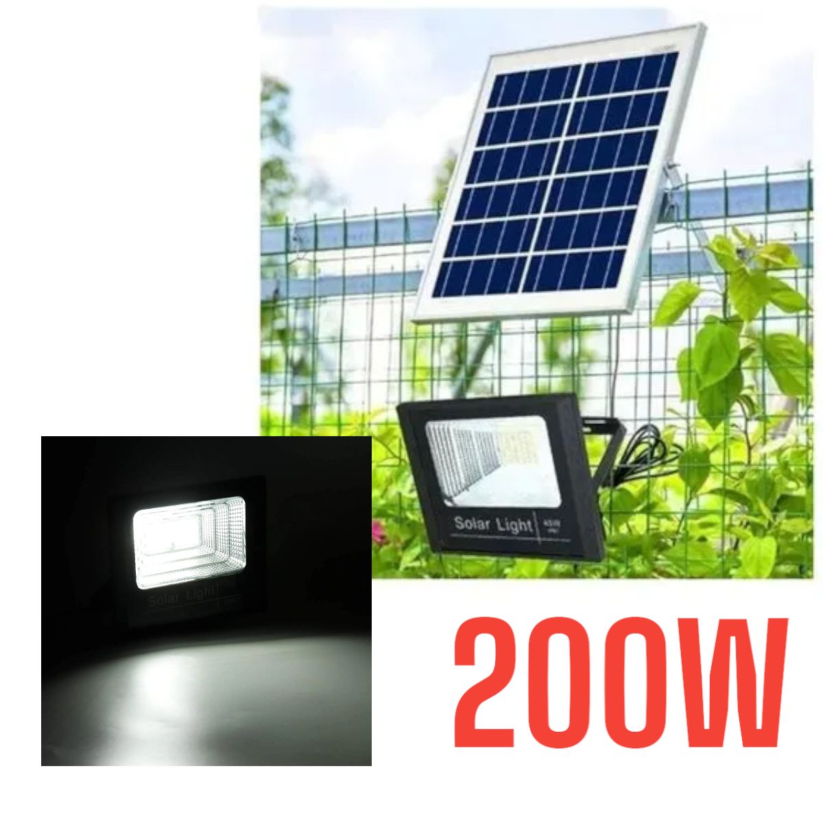 OEM - REFLECTOR LED 200W + PANEL SOLAR LUZ BLANCA + CONTROL REMOTO