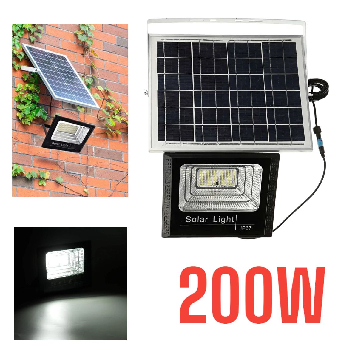 OEM - REFLECTOR LED 200W + PANEL SOLAR LUZ BLANCA + CONTROL REMOTO