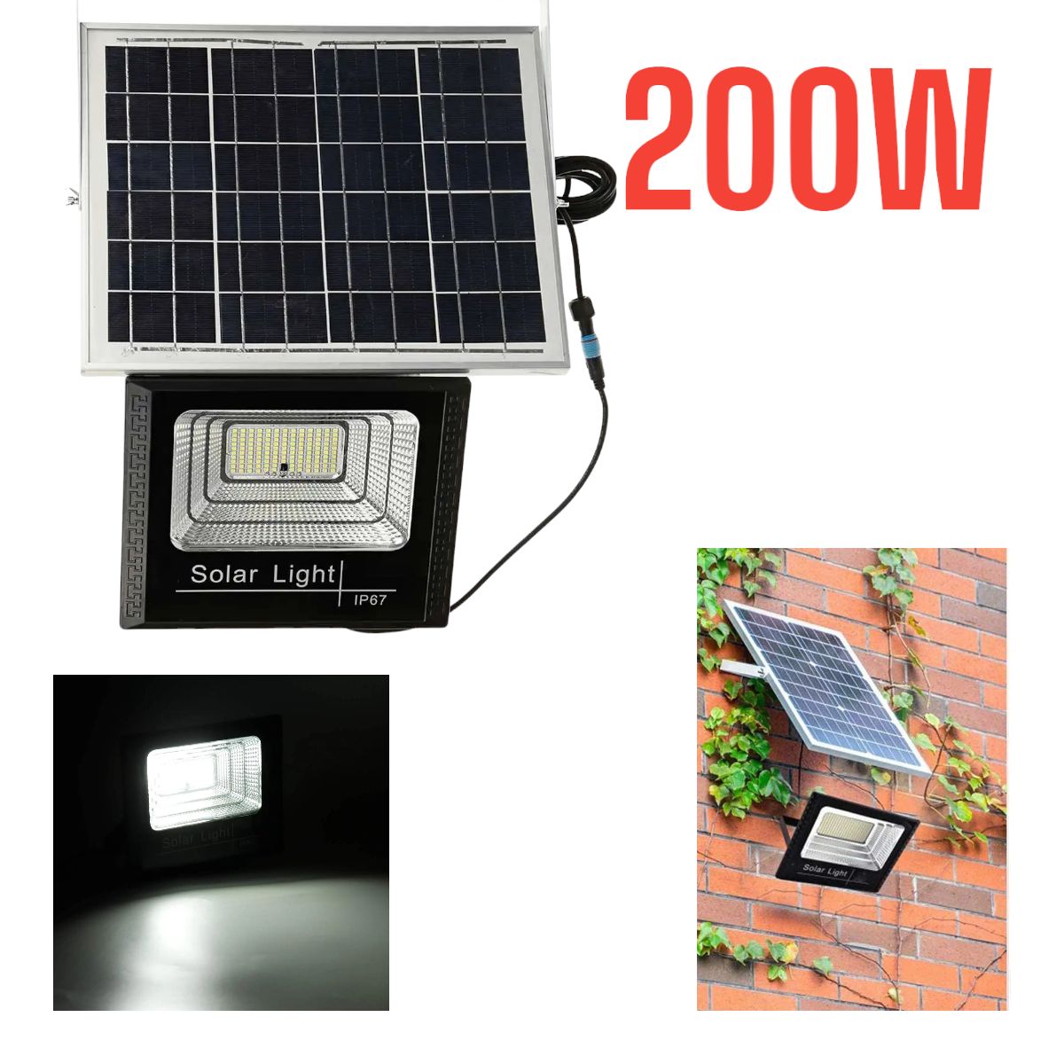 OEM - REFLECTOR LED 200W + PANEL SOLAR LUZ BLANCA + CONTROL REMOTO