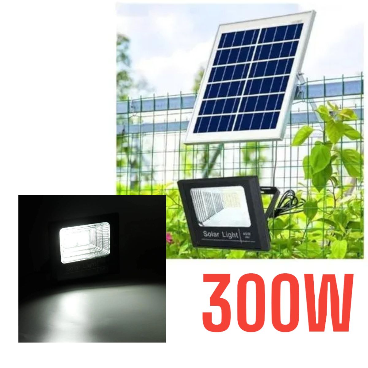 OEM - REFLECTOR LED 300W + PANEL SOLAR LUZ BLANCA + CONTROL REMOTO