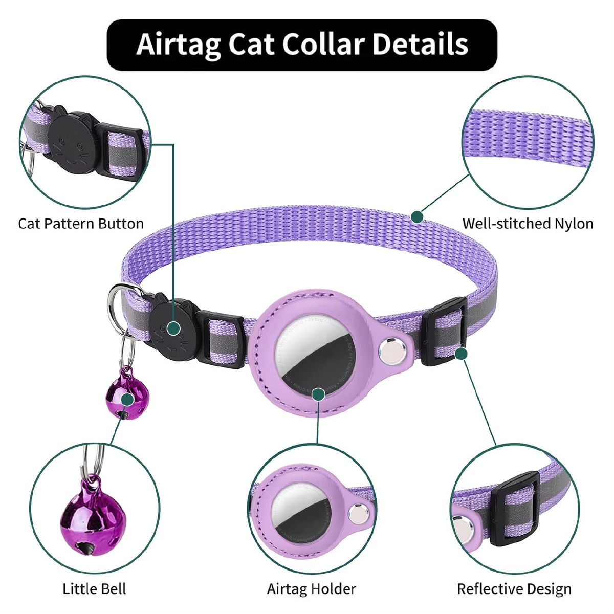 GENERICO - Collar Reflectante Nailon Para Gato Para Airtag C Cascabel
