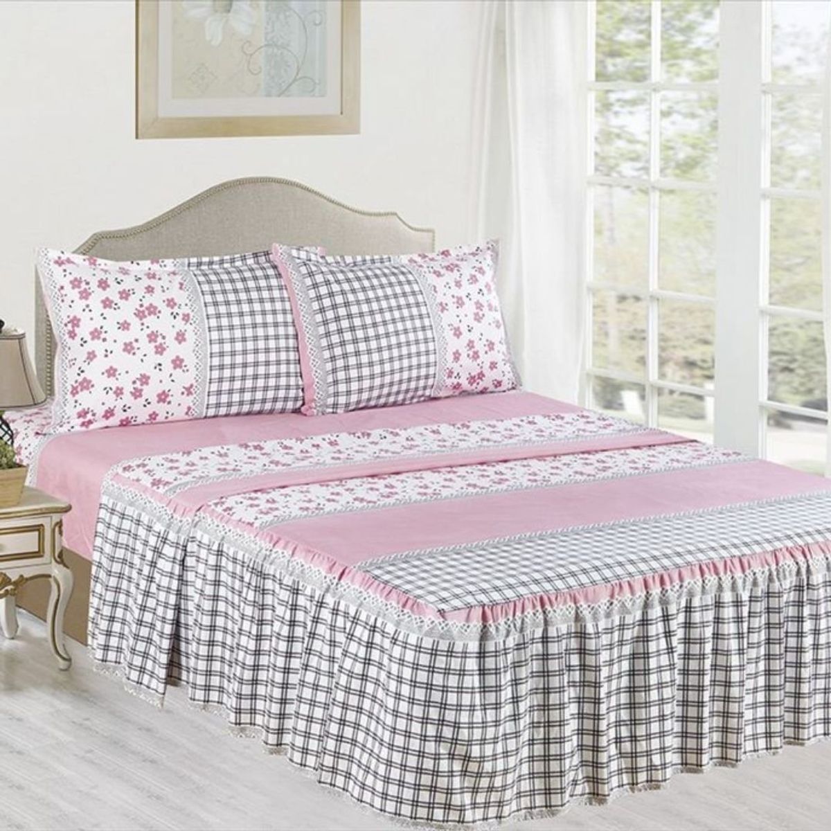 CASATEX - JUEGO DE SÁBANAS CON BLONDA CASATEX QUEEN