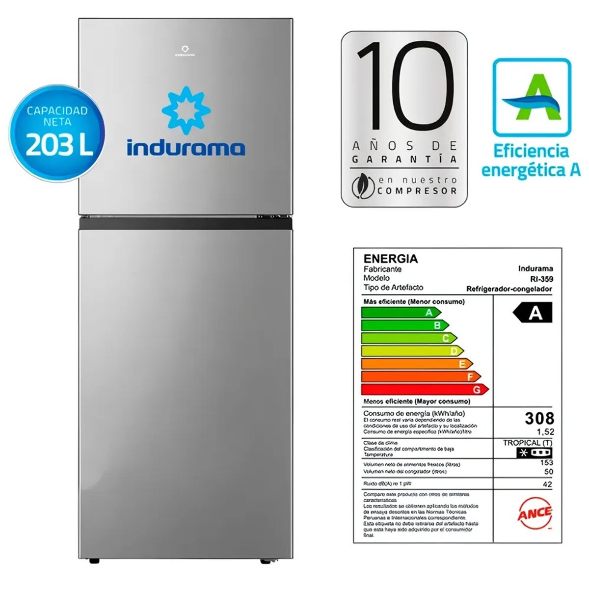 INDURAMA - Refrigeradora Indurama RI-359 Top Freezer No Frost 203 Litros - Croma