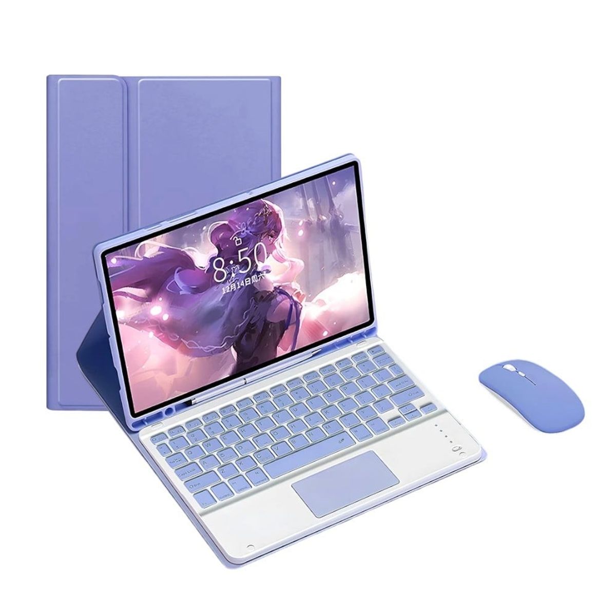FUNDAANTIGOLPES - Funda con Teclado + mouse para Tablet Samsung Tab S7 FE 124 Lavanda