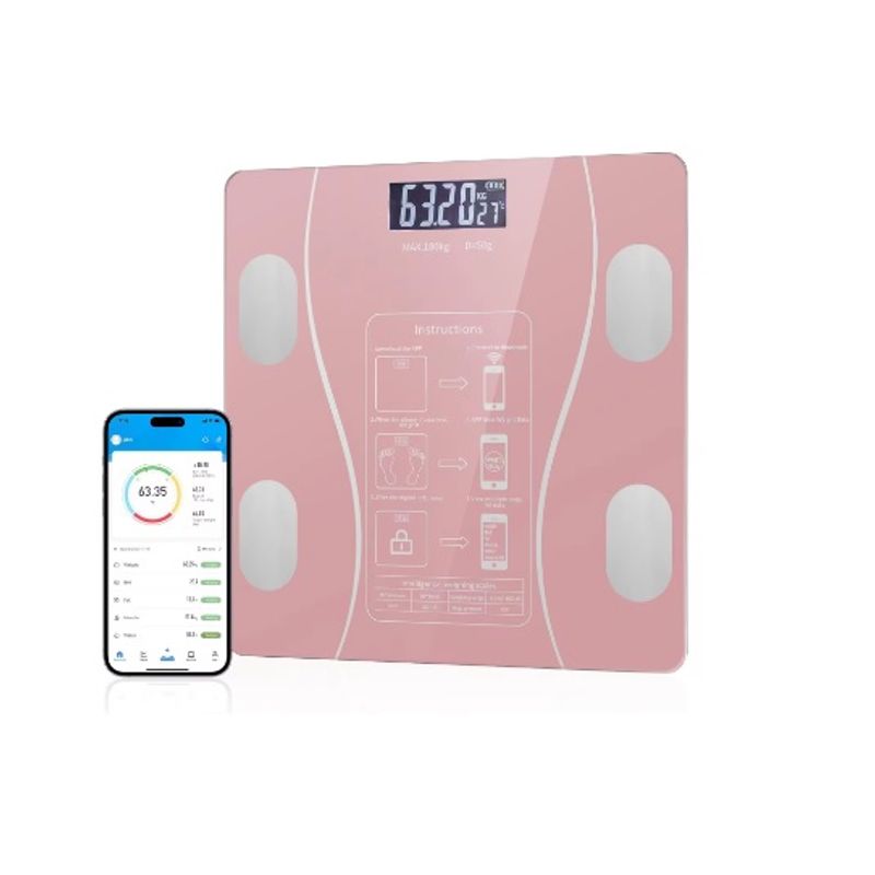 GENERICO - BALANZA DIGITAL BLUETOOTH CAPACIDAD 180 KG – RECARGABLE - ROSADO