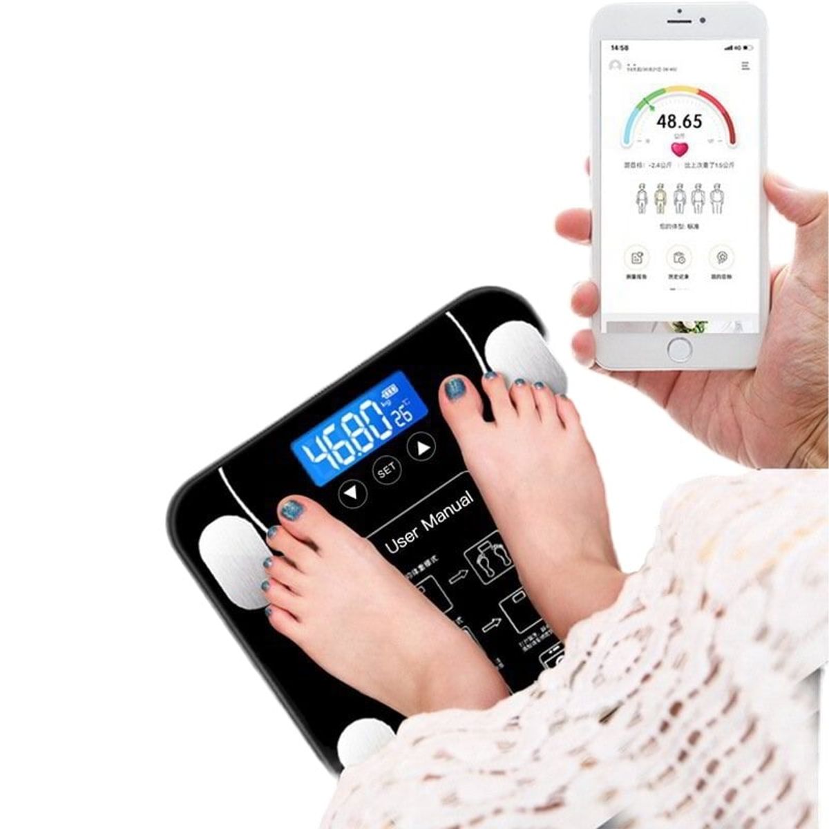 GENERICO - BALANZA DIGITAL BLUETOOTH CAPACIDAD 180 KG – RECARGABLE - NEGRO