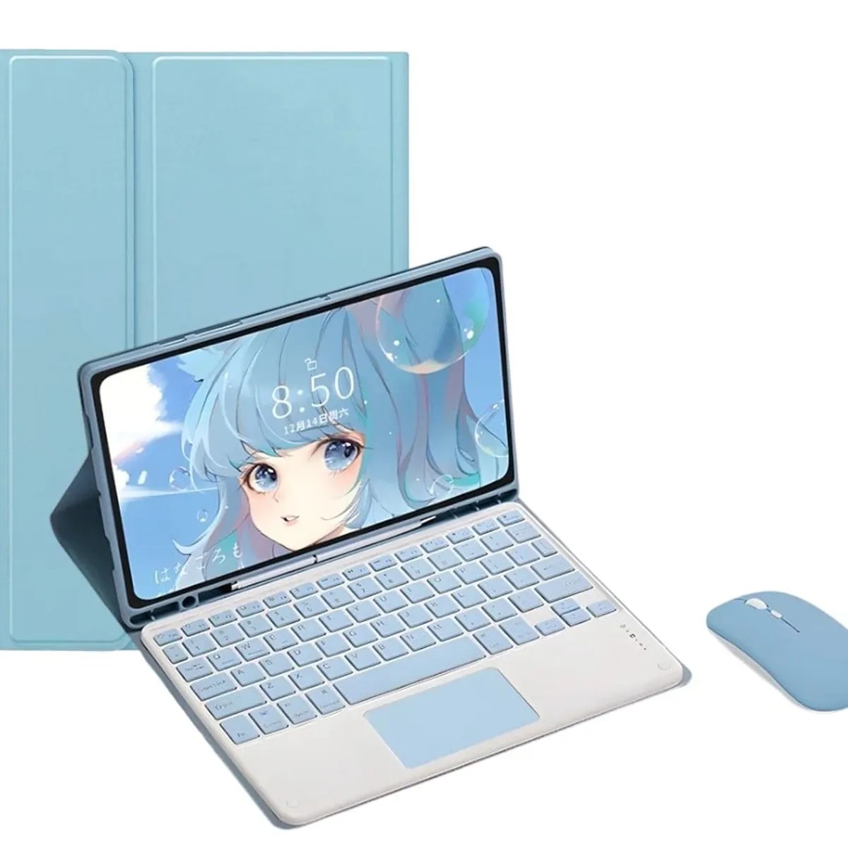 FUNDAANTIGOLPES - Funda con Teclado + mouse para Tablet Samsung Tab S7 FE 12,4"  Celeste