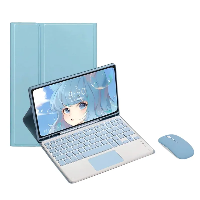 FUNDAANTIGOLPES - Funda con Teclado + mouse para Tablet Samsung Tab S7 FE 12,4"  Celeste