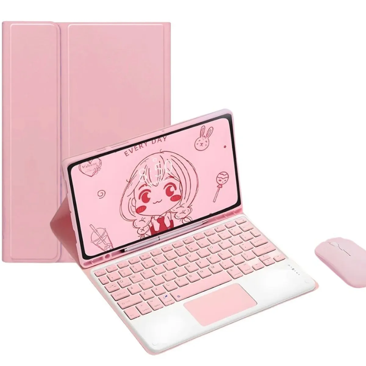 FUNDAANTIGOLPES - Funda con Teclado + mouse para Tablet Samsung Tab S7 FE 12,4 Rosado