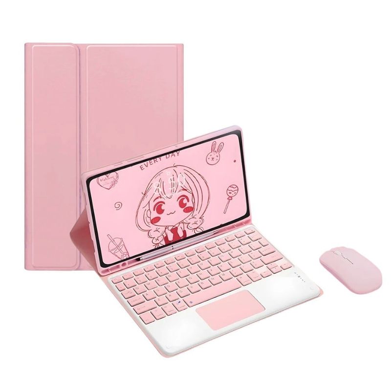 FUNDAANTIGOLPES - Funda con Teclado + mouse para Tablet Samsung Tab S7 FE 12,4 Rosado