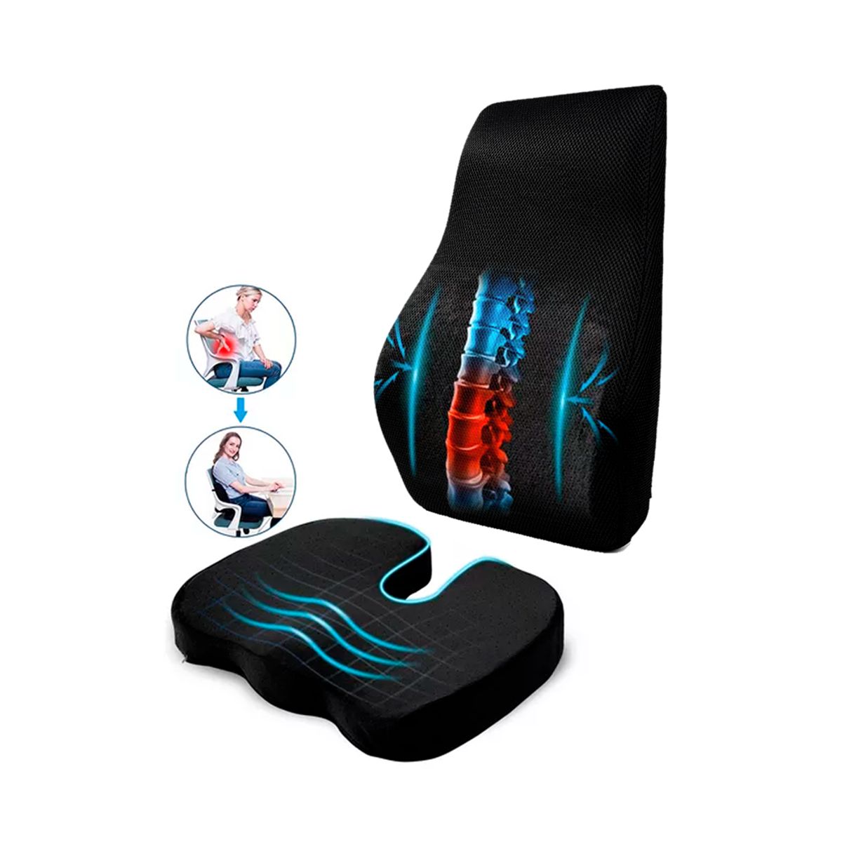 GENERICO - Combo Cojin con gel + Respaldar con gel para asiento