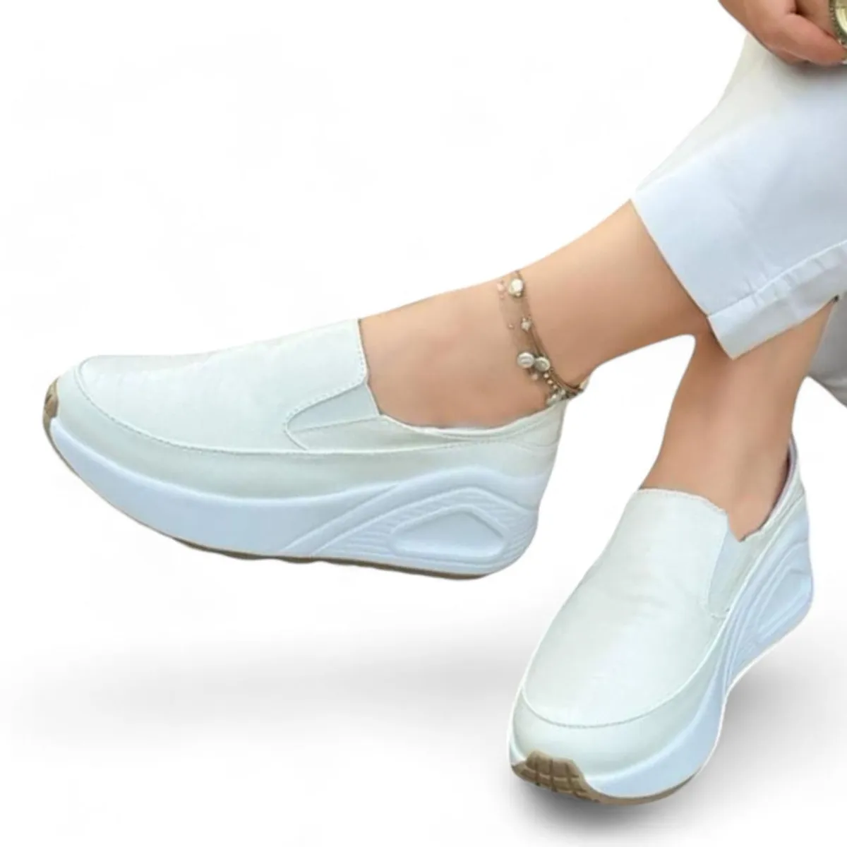 GENERICO - Mocasin Mujer De Plataforma Con Relieve 1015L-55 Color Blanco