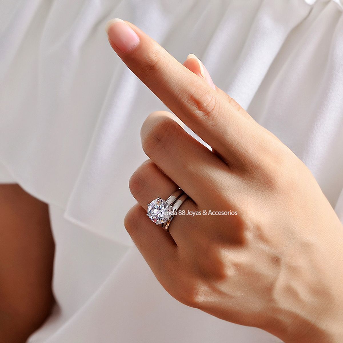 LA TIENDA 88 JOYAS Y ACCESORIOS - La Tienda 88 - Anillo De Compromiso Mujer Bañado Oro 18k - Blanco