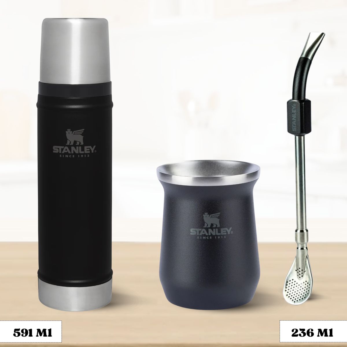 STANLEY - Combo Stanley Termo Classic 591 + Matero 236 Ml + Bombilla Negro