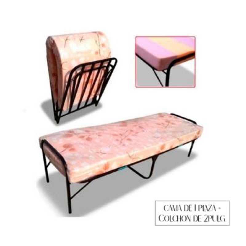 GENERICO - Cama Plegable 1 Plaza + Colchón 2Pulg