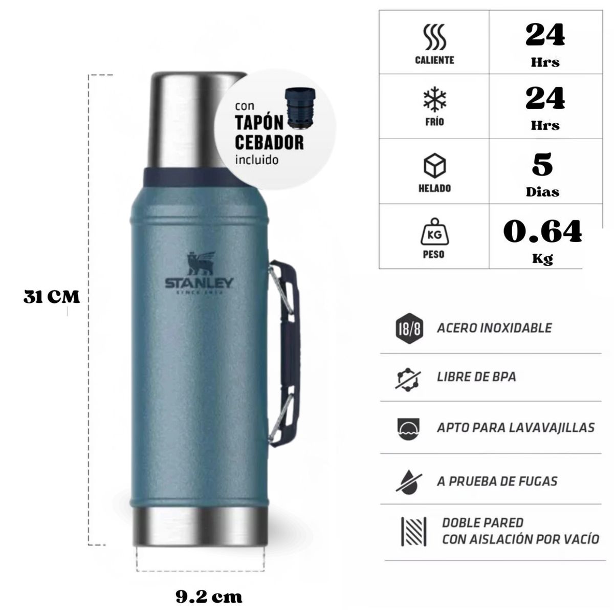 STANLEY - Combo Stanley Termo Classic 946 + Matero 236 Ml Azul Lake