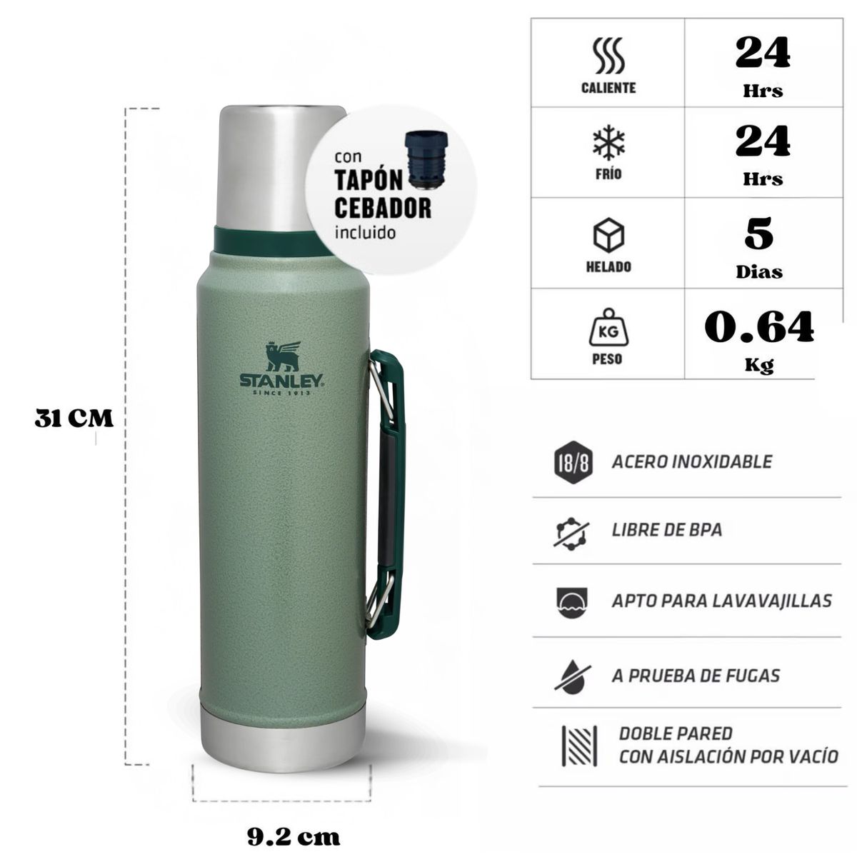 STANLEY - Combo Stanley Termo Classic 946 + Matero 236 Ml + Bombilla Verde