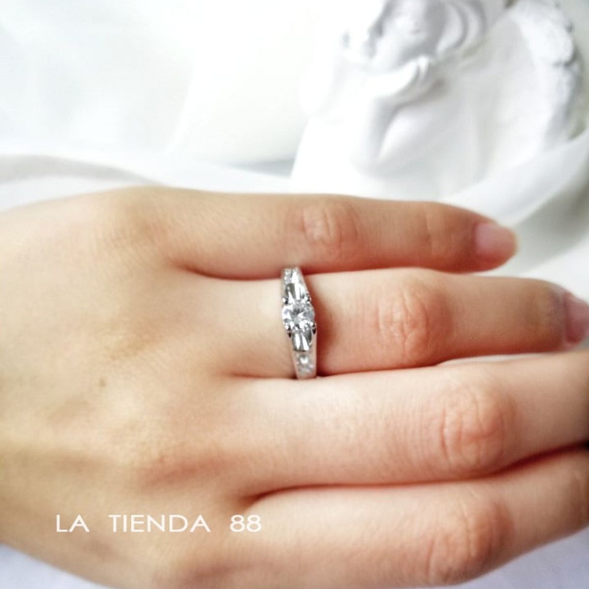 LA TIENDA 88 JOYAS Y ACCESORIOS - La Tienda 88 - Anillo De Compromiso Mujer Bañado en Oro 18k - Blanco