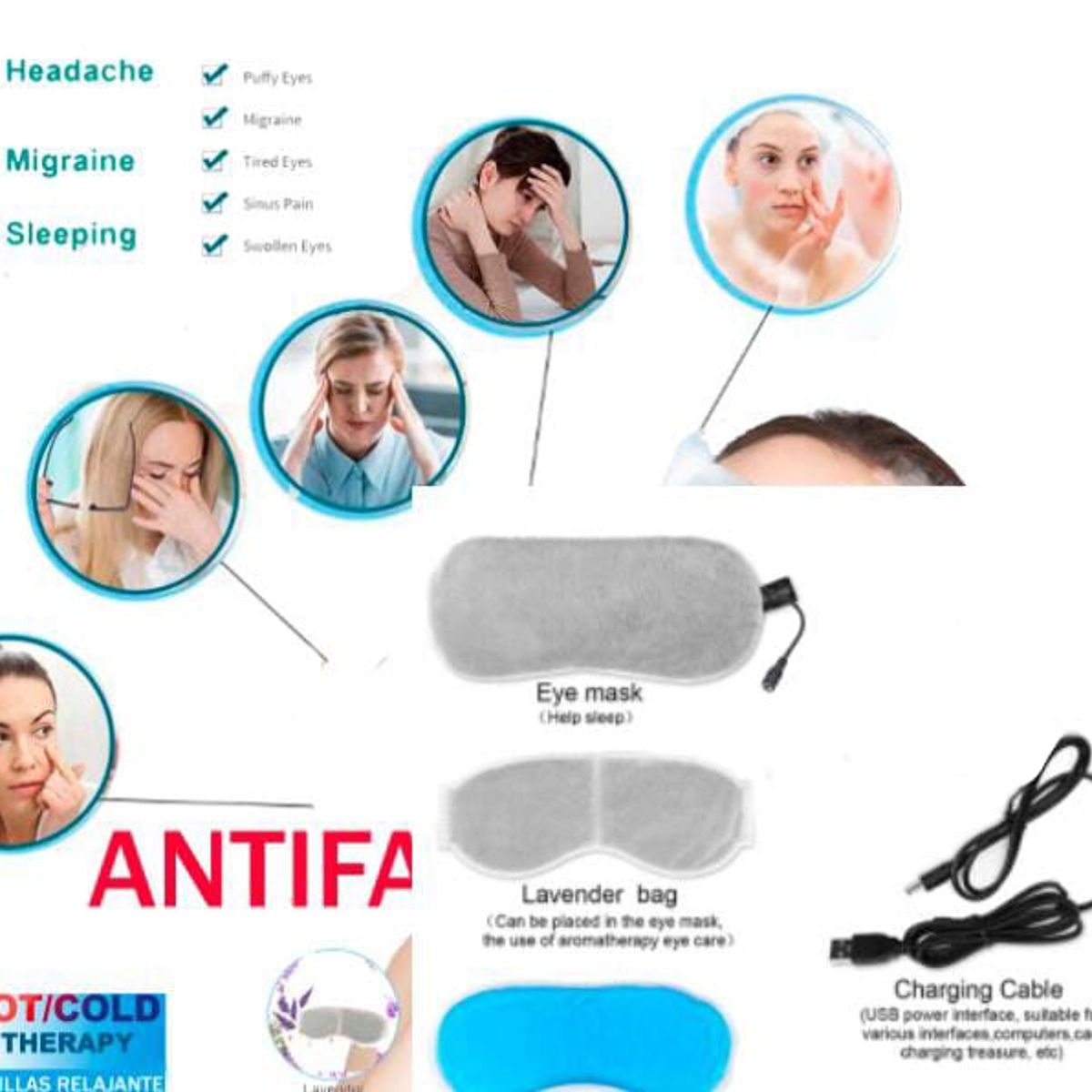 GENERICO - Antifaz Calefactor Compresa Aromática de Gel FrioCalor para Ojeras AS