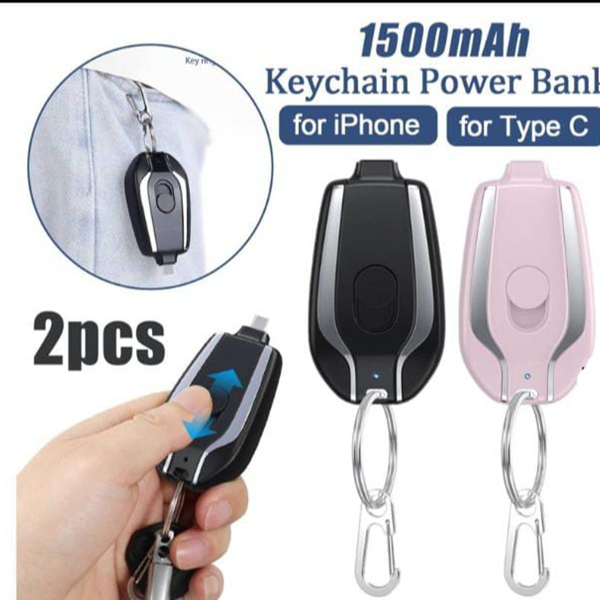 GENERICO - PACK 1 PHONE Y 1 TIPO C CARAGADOR LLAVERO