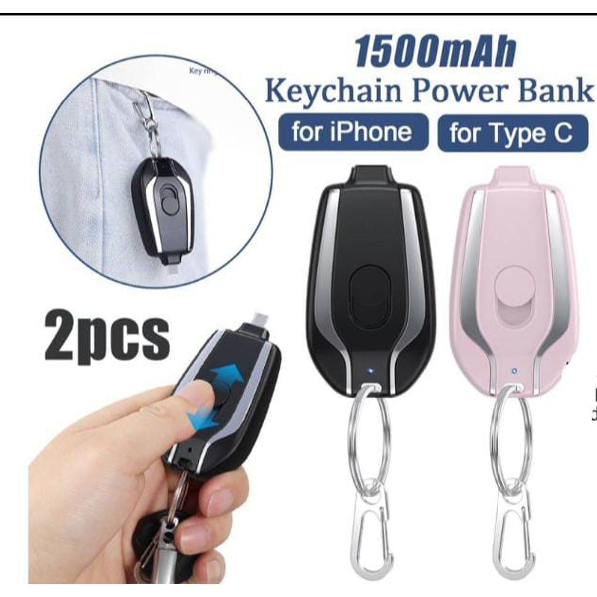 GENERICO - PACK 1 PHONE Y 1 TIPO C CARAGADOR LLAVERO