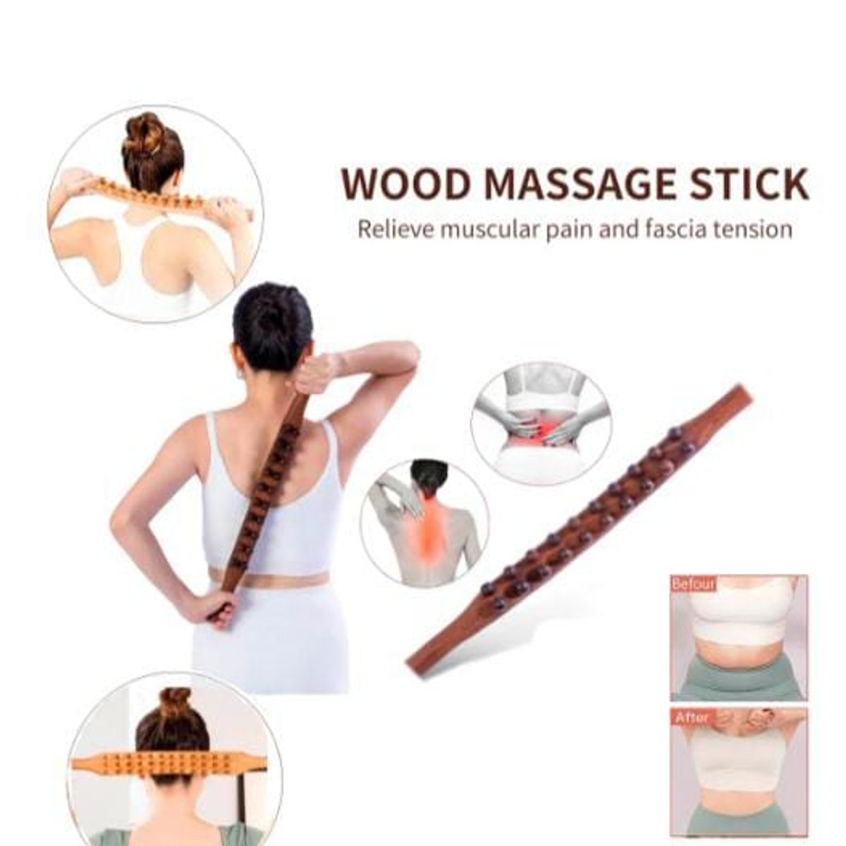 GENERICO - Masajeador Drenaje Linfático de Madera Modelador del Cuerpo y Abdomen