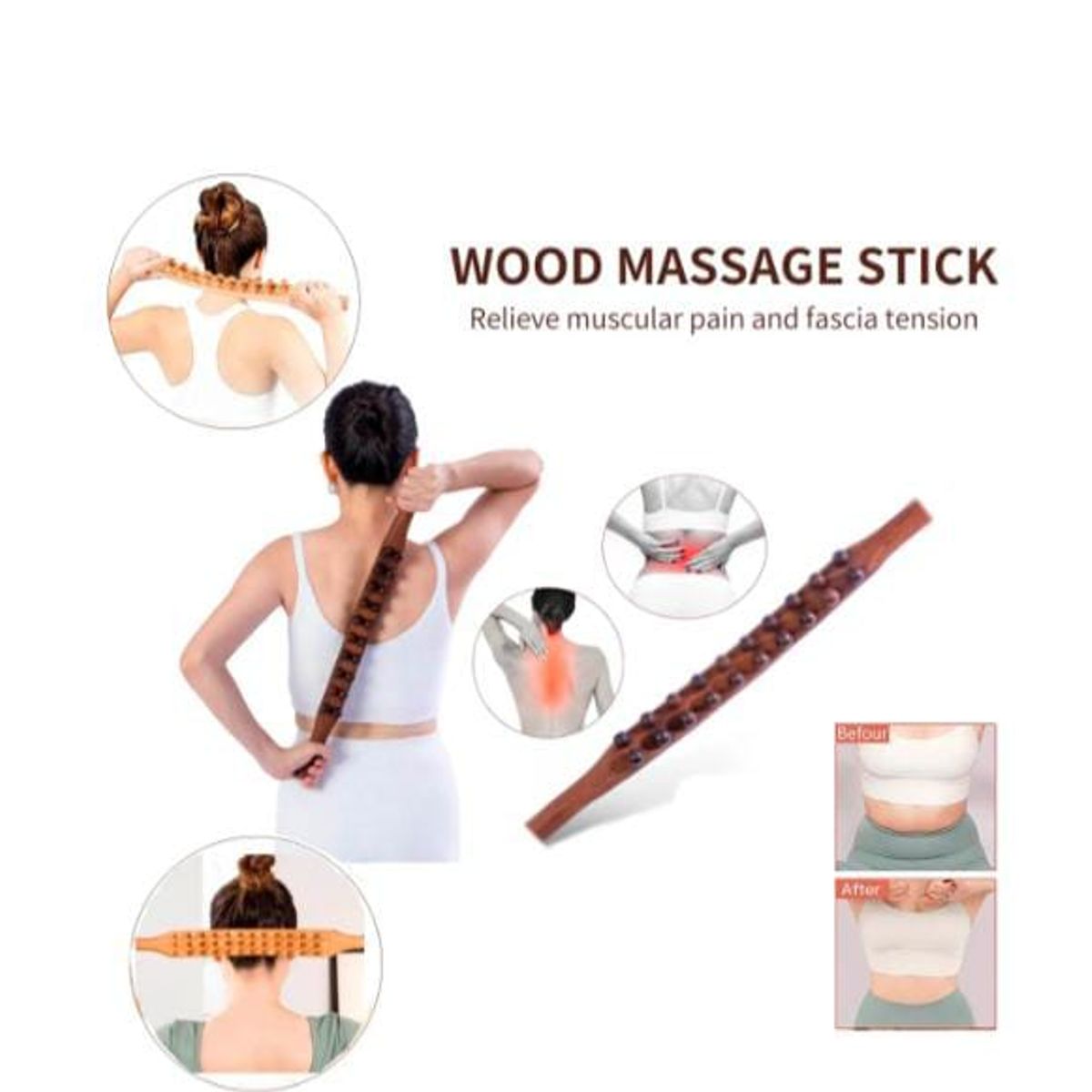 GENERICO - Masajeador Drenaje Linfático de Madera Modelador del Cuerpo y Abdomen