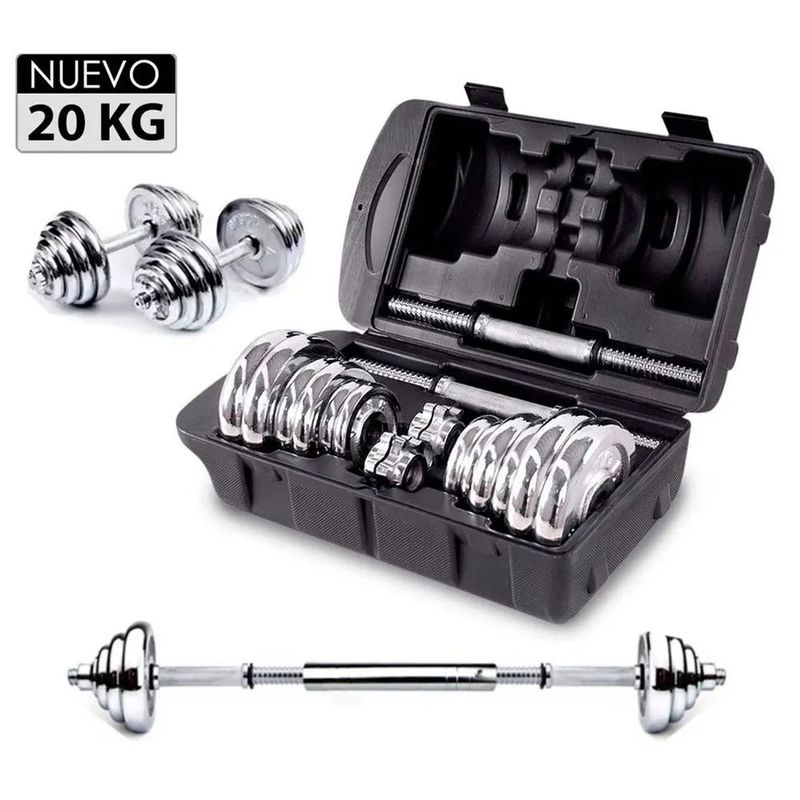 OEM - Set de Mancuernas Cromadas Pesas 20 Kg Regulable Maletín
