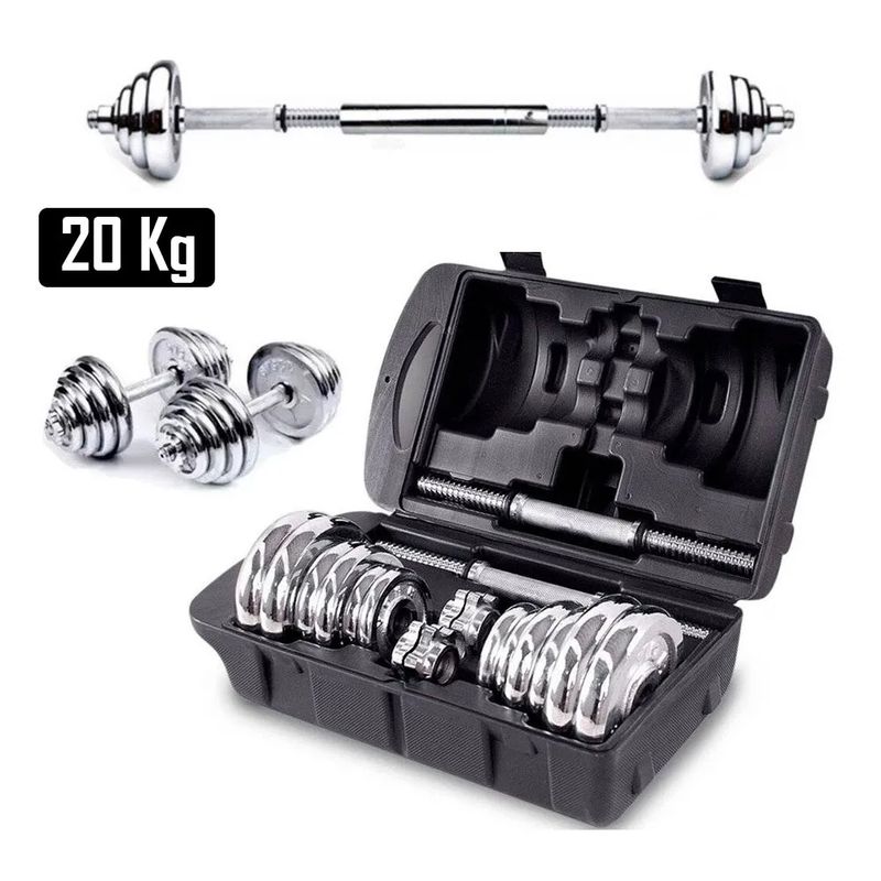 OEM - Set de Mancuernas Cromadas Pesas 20 Kg Regulable Maletín