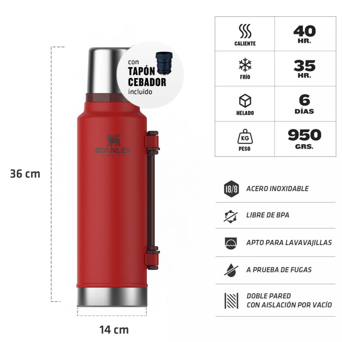 STANLEY - Combo Stanley Termo Classic 14 L + Matero 236 Ml Lava