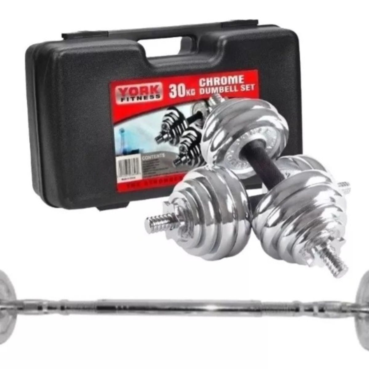 OEM - Set de Mancuernas Cromadas Pesas 30Kg Regulable Maletín