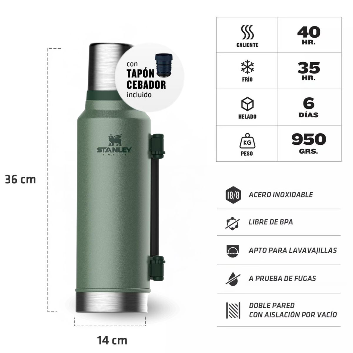 STANLEY - Combo Stanley Termo Classic 14 L + Matero 236 Ml Verde