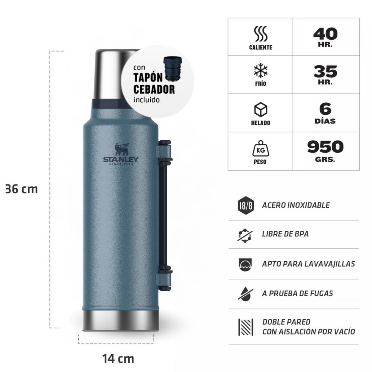 STANLEY - Combo Stanley Termo Classic 14 L + Matero 236 Ml Azul Lake