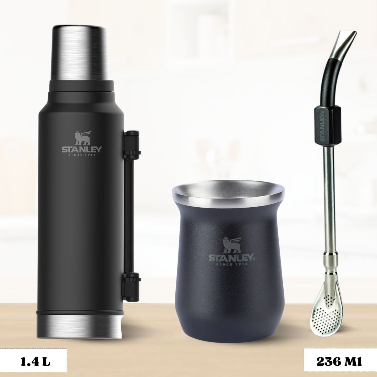STANLEY - Combo Stanley Termo Classic 14 L + Matero 236 Ml + Bombilla Negro