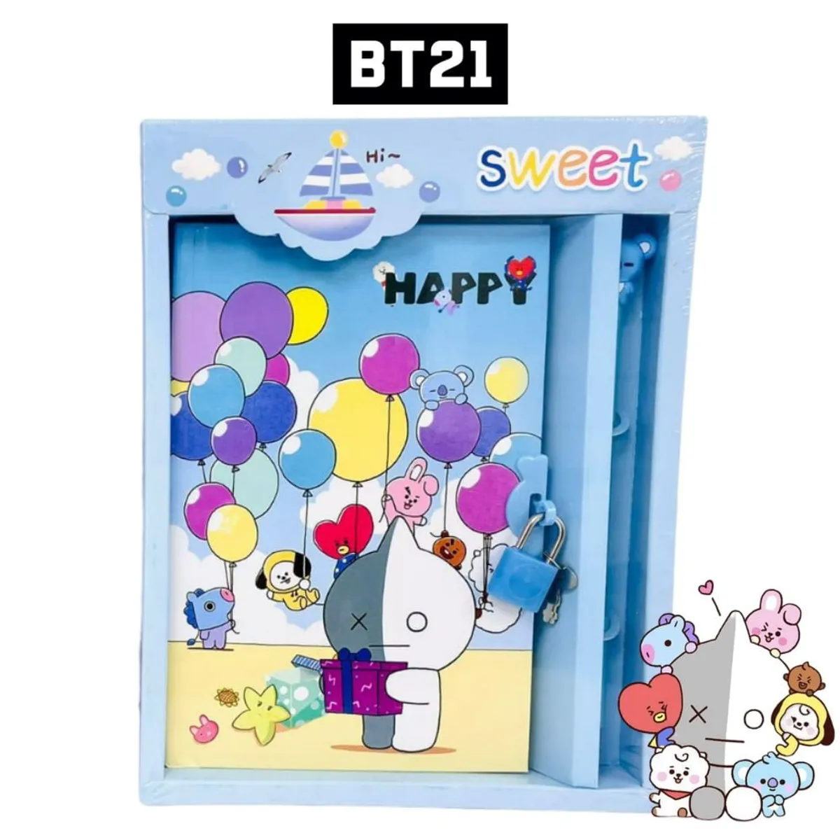 GENERICO - Agenda Notebook Planner Azul con Candado BTS BT21