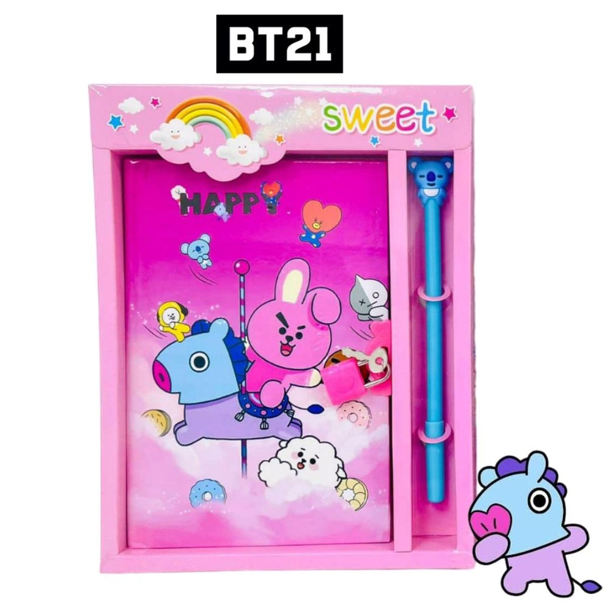 GENERICO - Agenda Notebook Planner Rosa con Candado BTS BT21