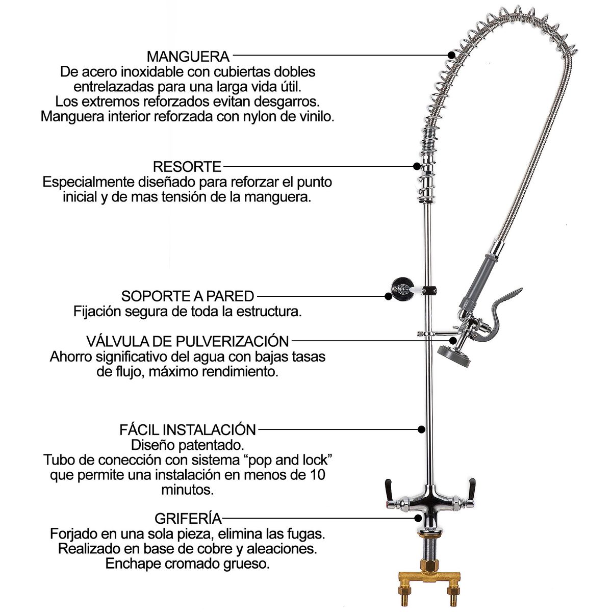 FRITECSA - Griferia Pre-enjuague cocina profesional industrial Alto Rendimiento