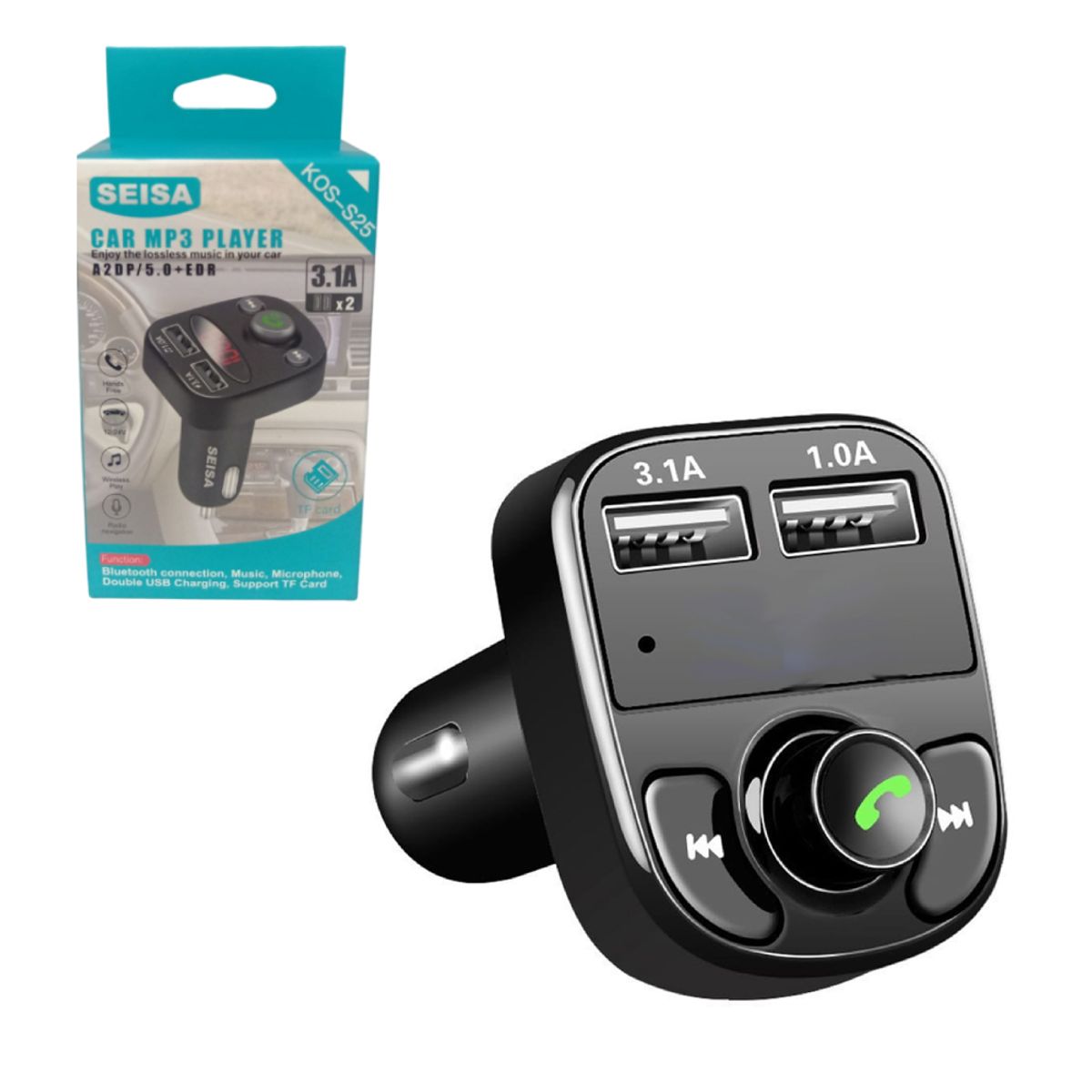 SEISA - Adaptador Receptor Bluetooth para Auto Cigarrera Cargador