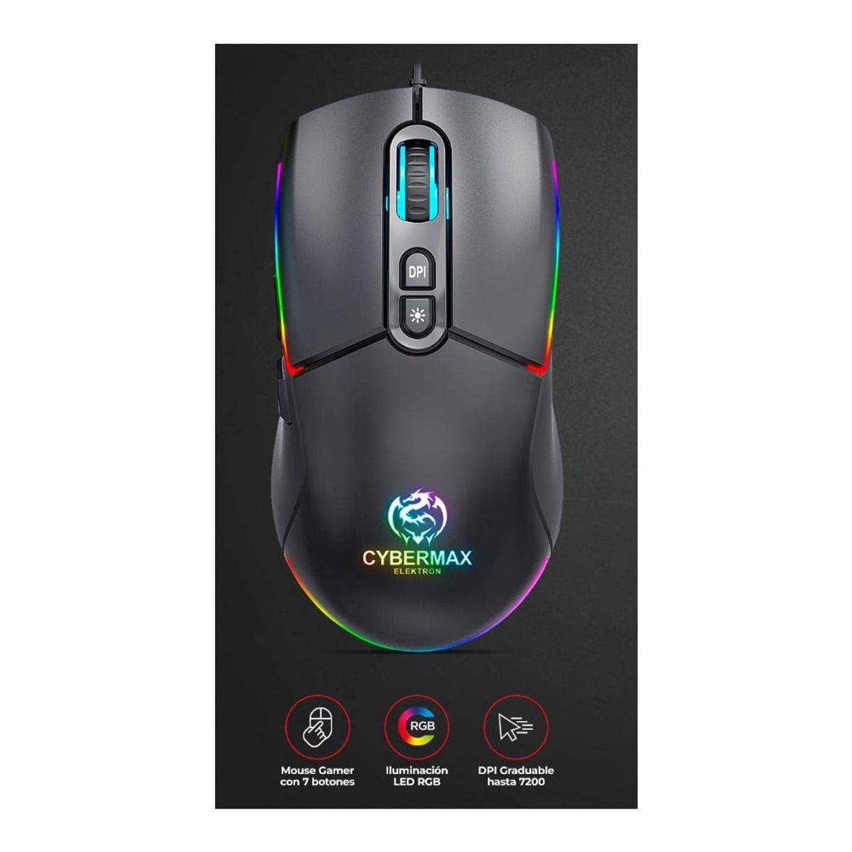 CYBERTEL - Mouse Gamer Elektron Cyb Usb Rgb 7b 7200dpi