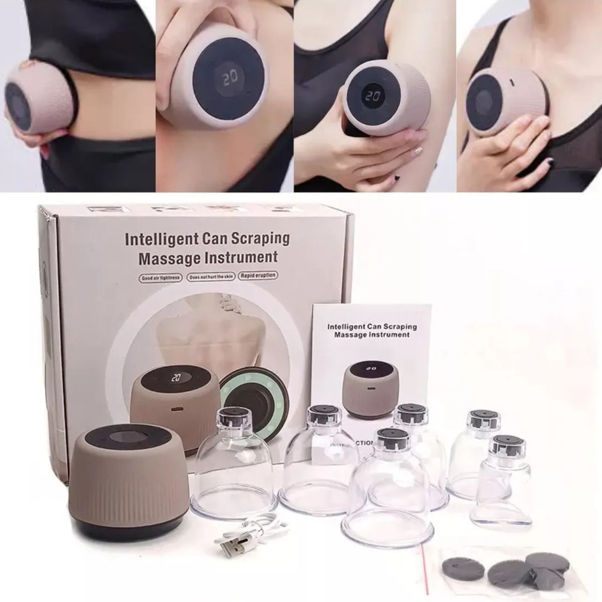 OEM - MASAJEADOR VENTOSA ELÉCTRICO MAGNÉTICO RECARGABLE+ 6 COPAS + ACEITE