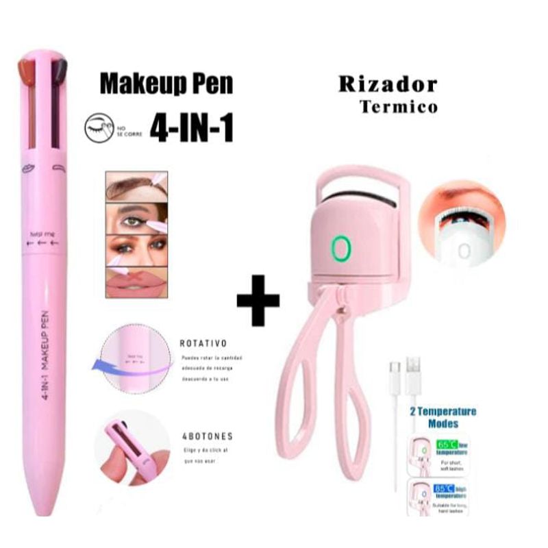 GENERICO - Pack Make Up Pen 4en1 Rizador de Pestañas Electrico